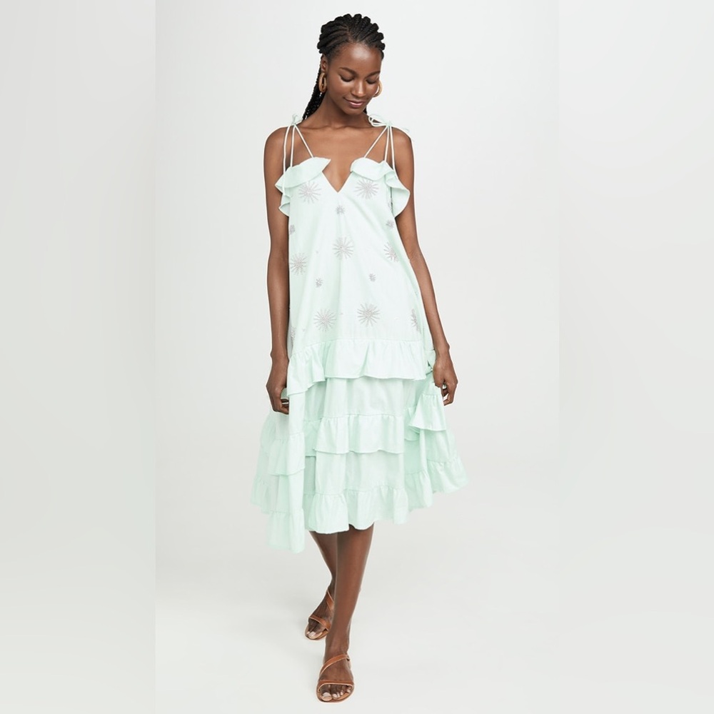 SUNDRESS Revolve Rare Mint Green Beaded Star Tiered Midi Dress Size XS